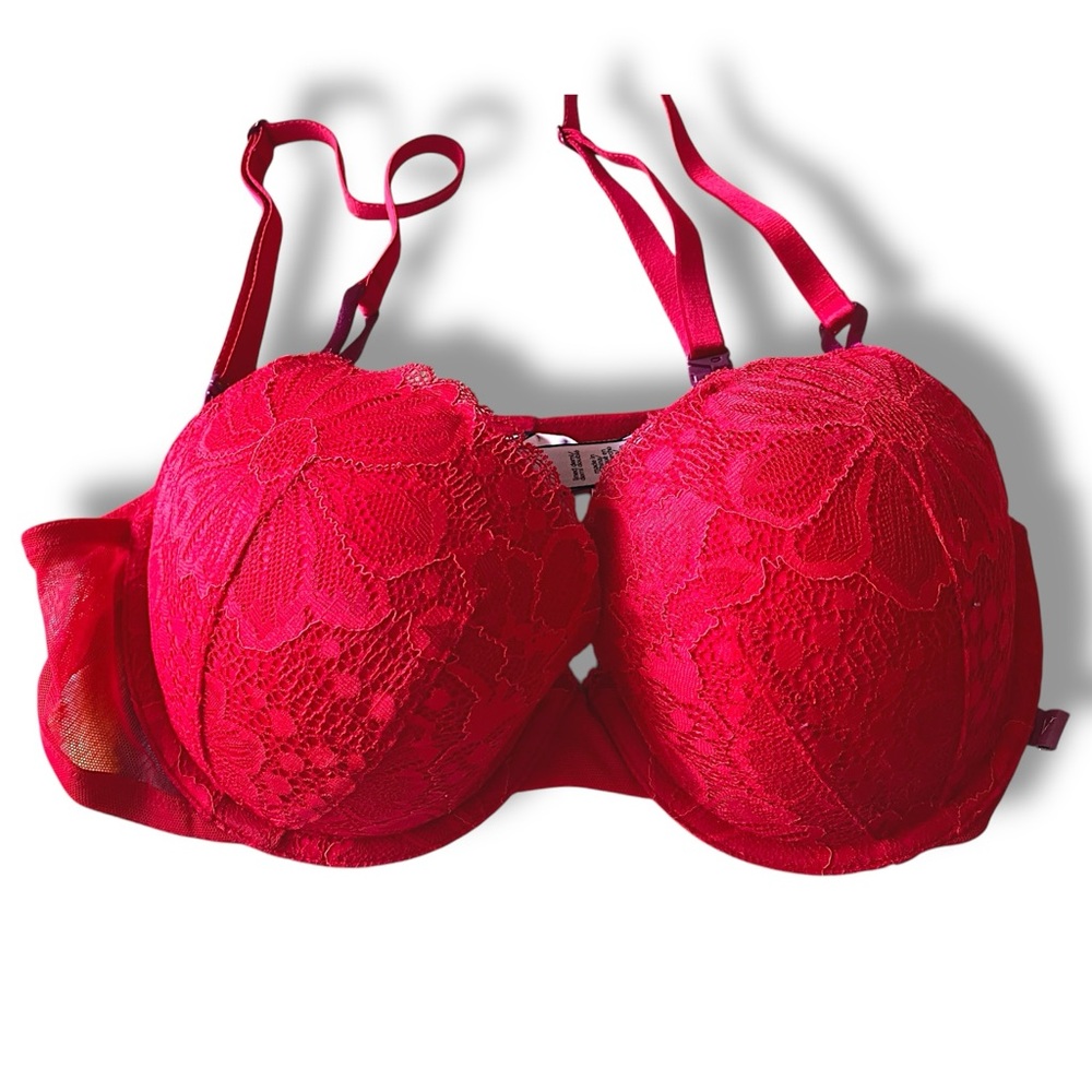 Victoria's Secret Red Demi Lined Lace Full Coverage Bra Padded 36C Under Garment